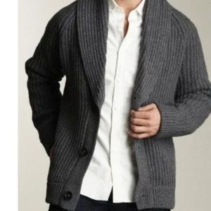 VINCE. Men's Chunky Shawl Collar Grey Ribbed Cardigan Medium